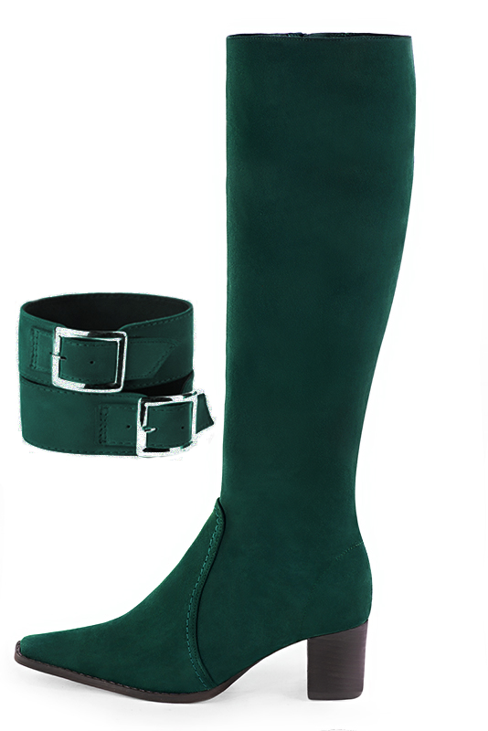 Forest green women's calf bracelets, to wear over boots. Top view - Florence KOOIJMAN